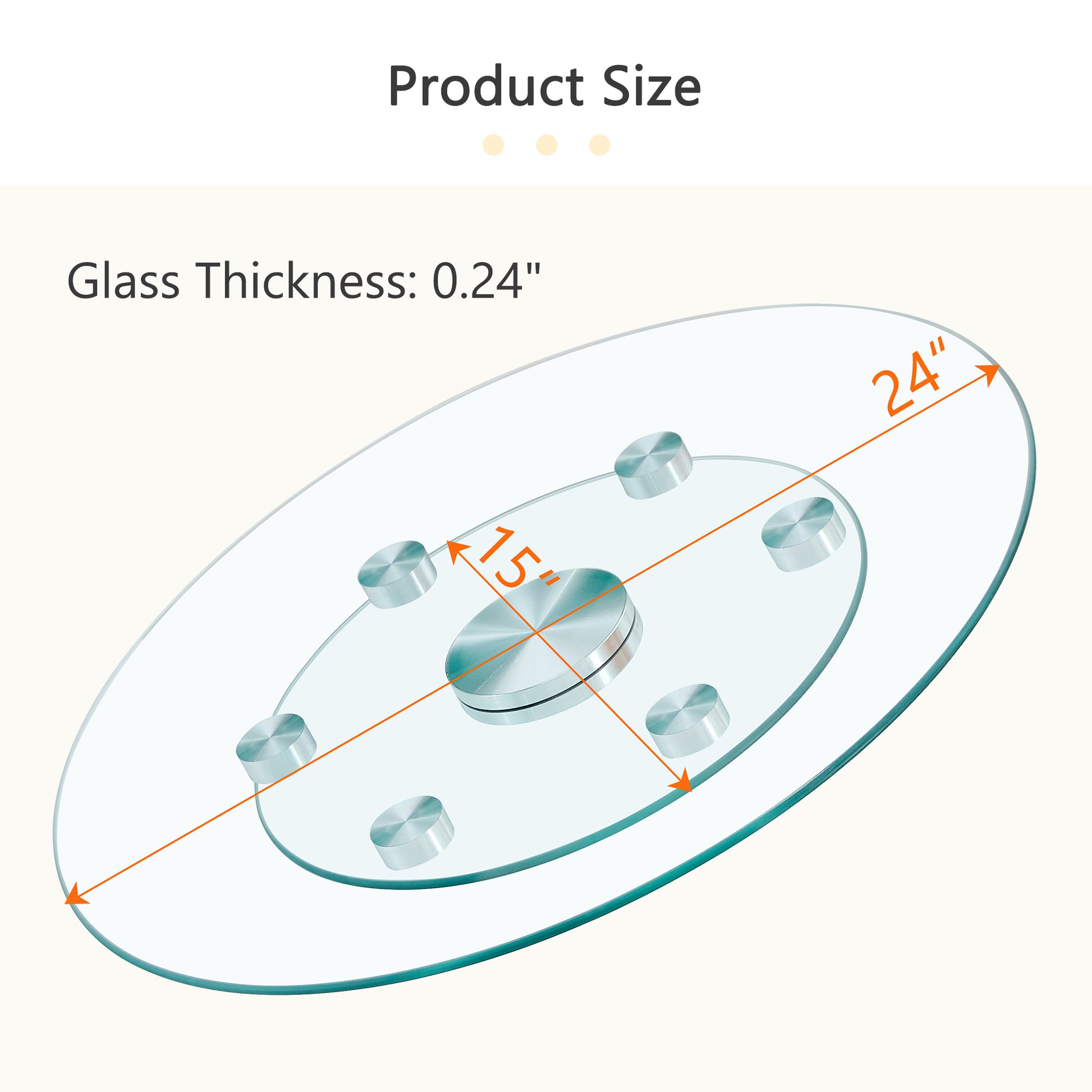 inch round glass Lazy Susan with  inch thickness and brushed metal support