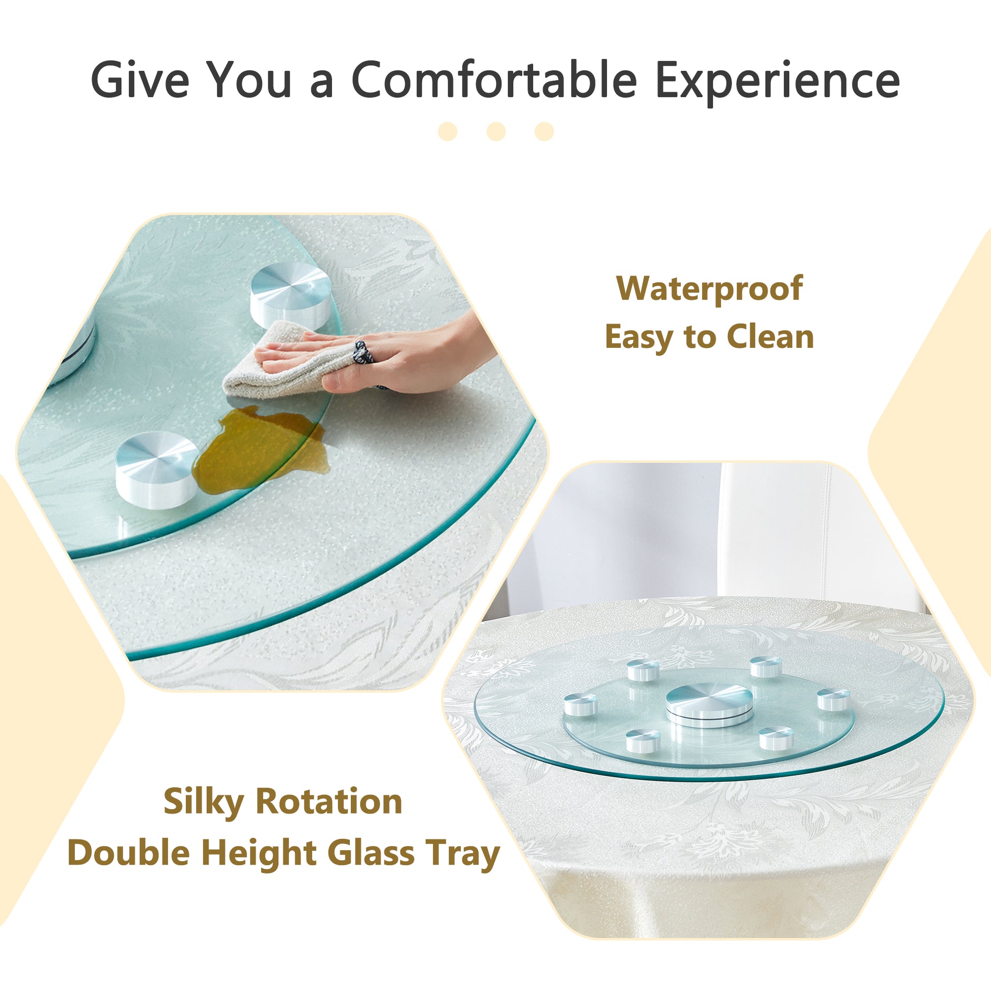 Double height glass tray with silky smooth rotation perfect for dining tables