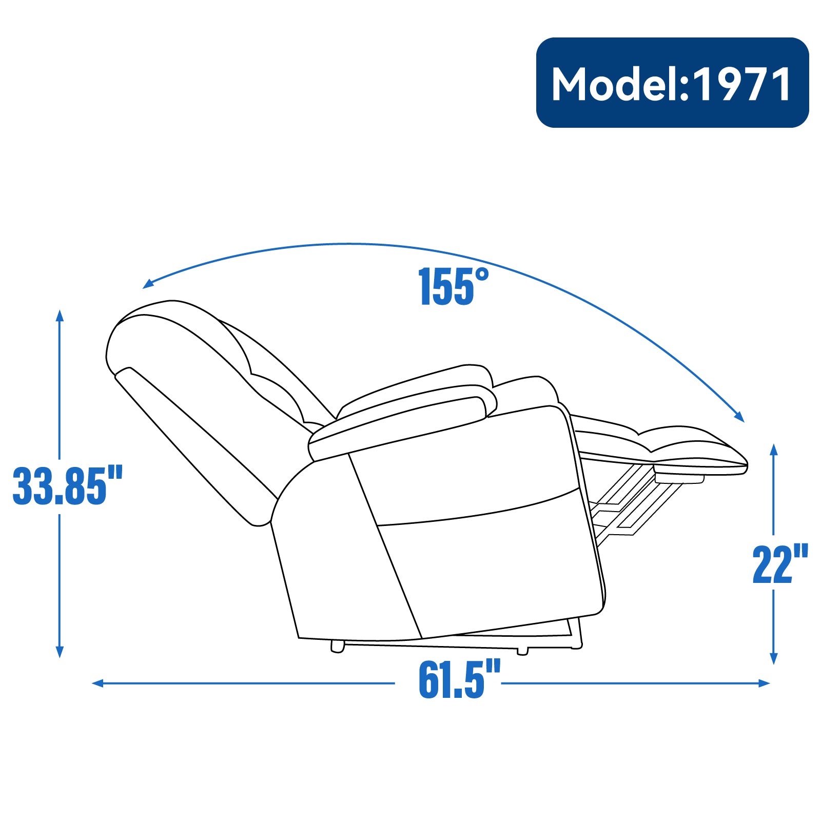 Recliner chair blueprint with dimensions  height  length  width