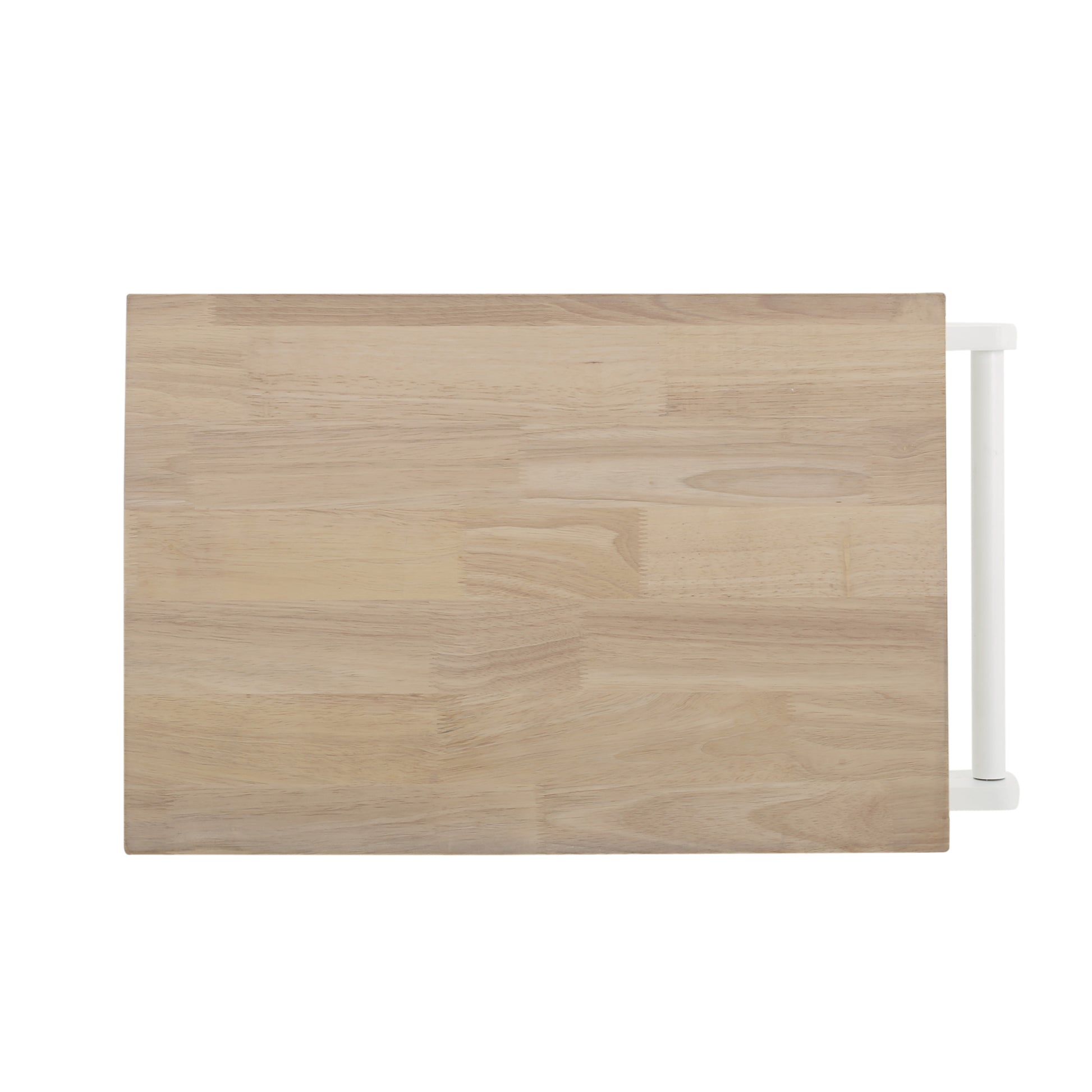 Butcher block countertop with white metal support legs