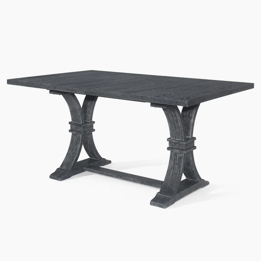 Dark grey oak dining table with trestle base ideal for modern homes