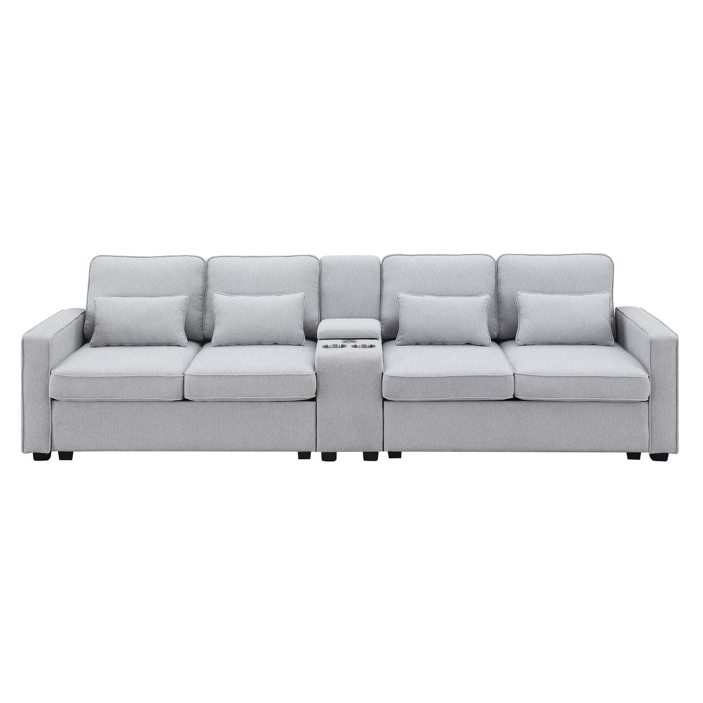 Light gray fabric sectional sofa with cup holders for modern living rooms