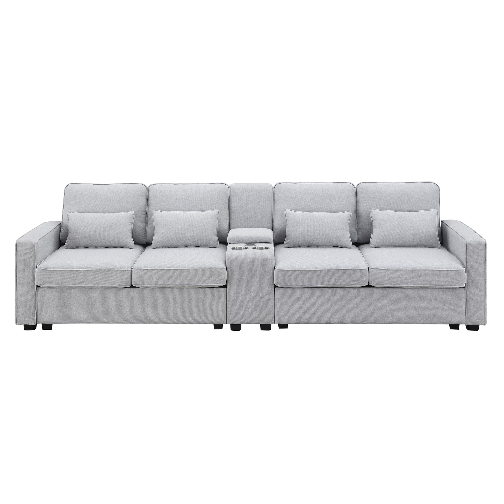 Light gray fabric sectional sofa with cup holders for modern living rooms