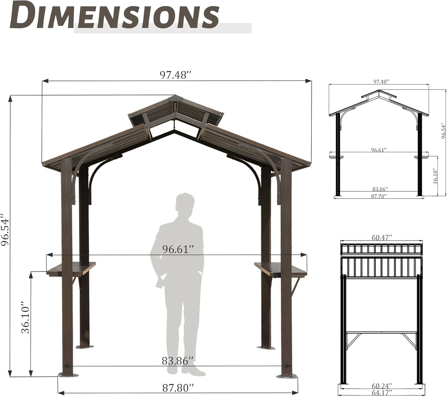 Bronze aluminum gazebo with integrated shelves  W x  H