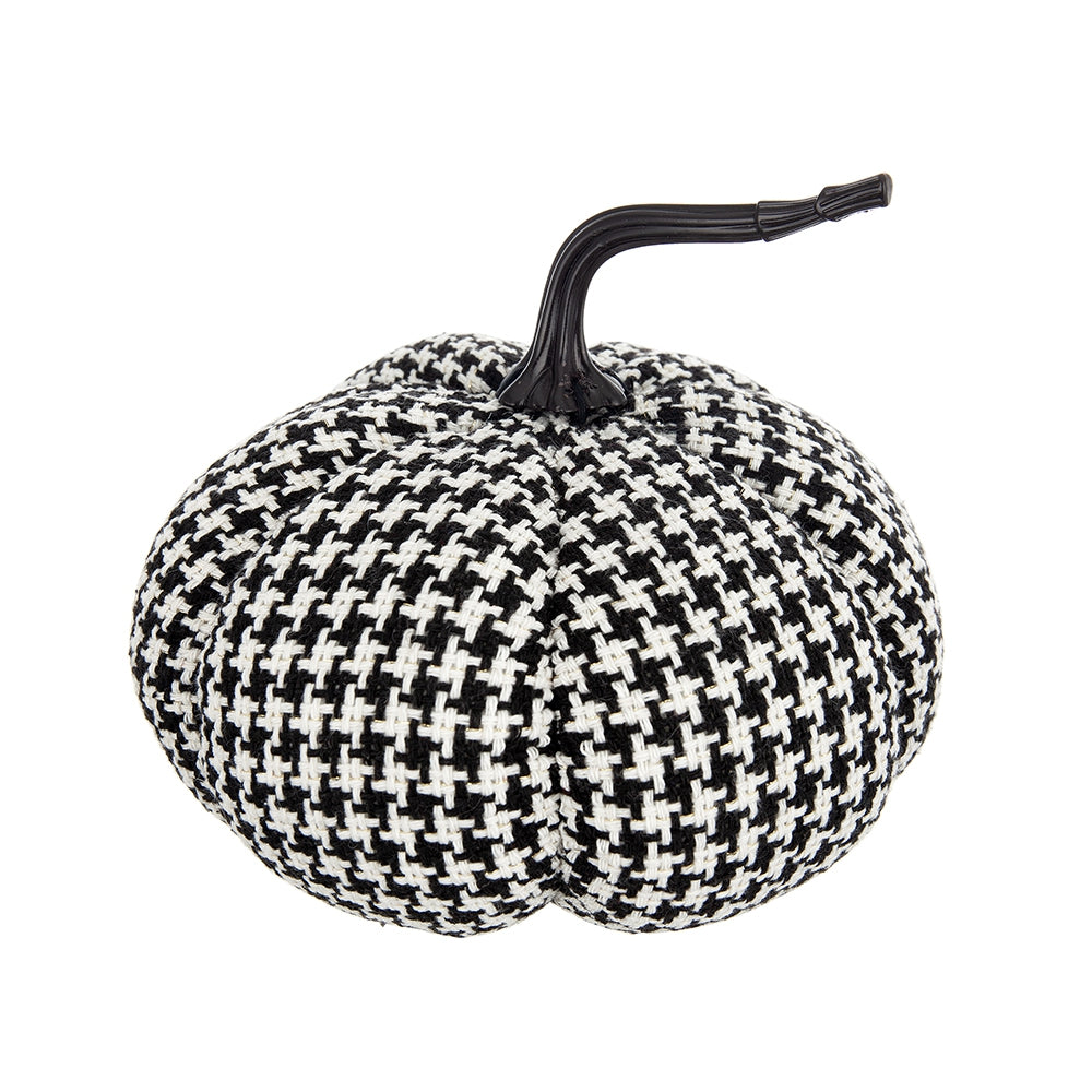 Houndstooth fabric pumpkin with black stem for fall decor