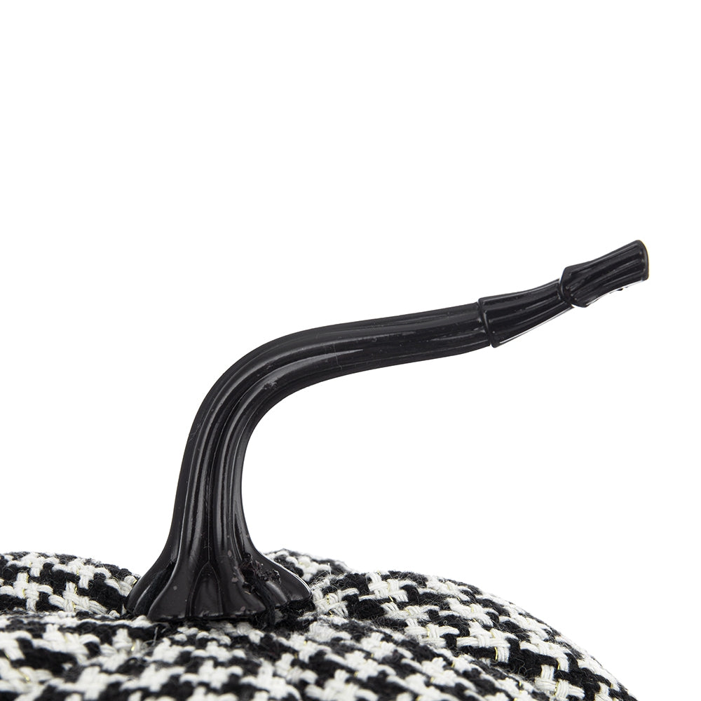 Black stemmed black and white houndstooth decorative pumpkin with gold accents