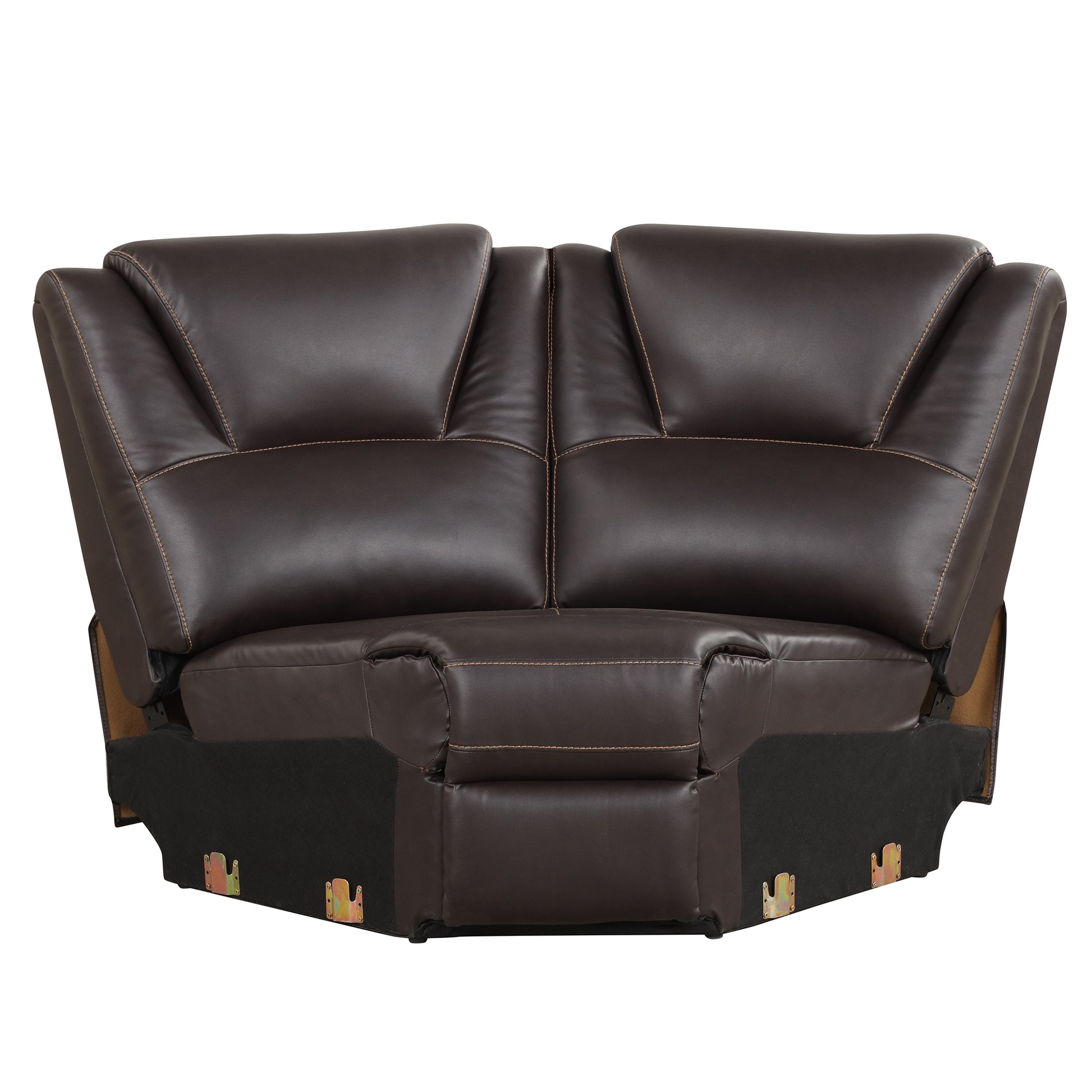 Dark brown leather corner sectional sofa with visible stitching details