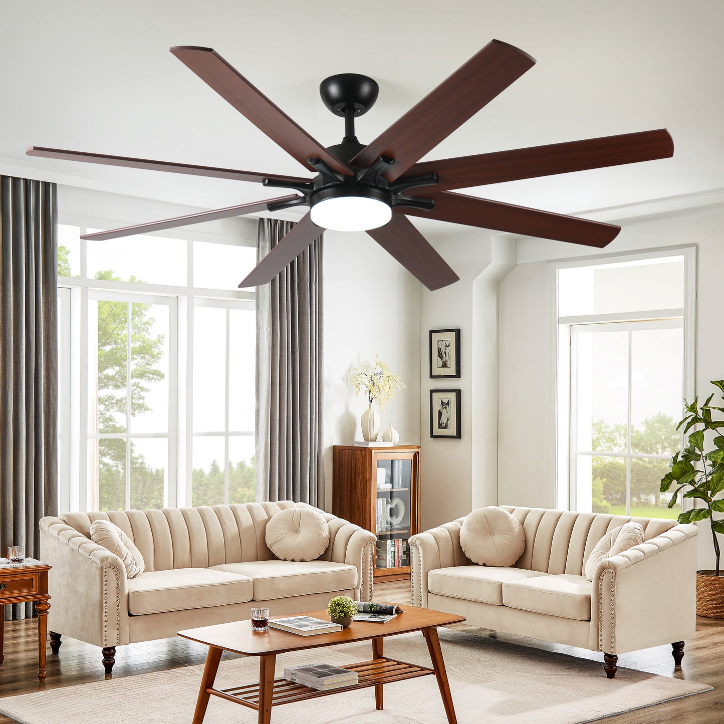 Dark wood inch modern ceiling fan with integrated LED light and remote control