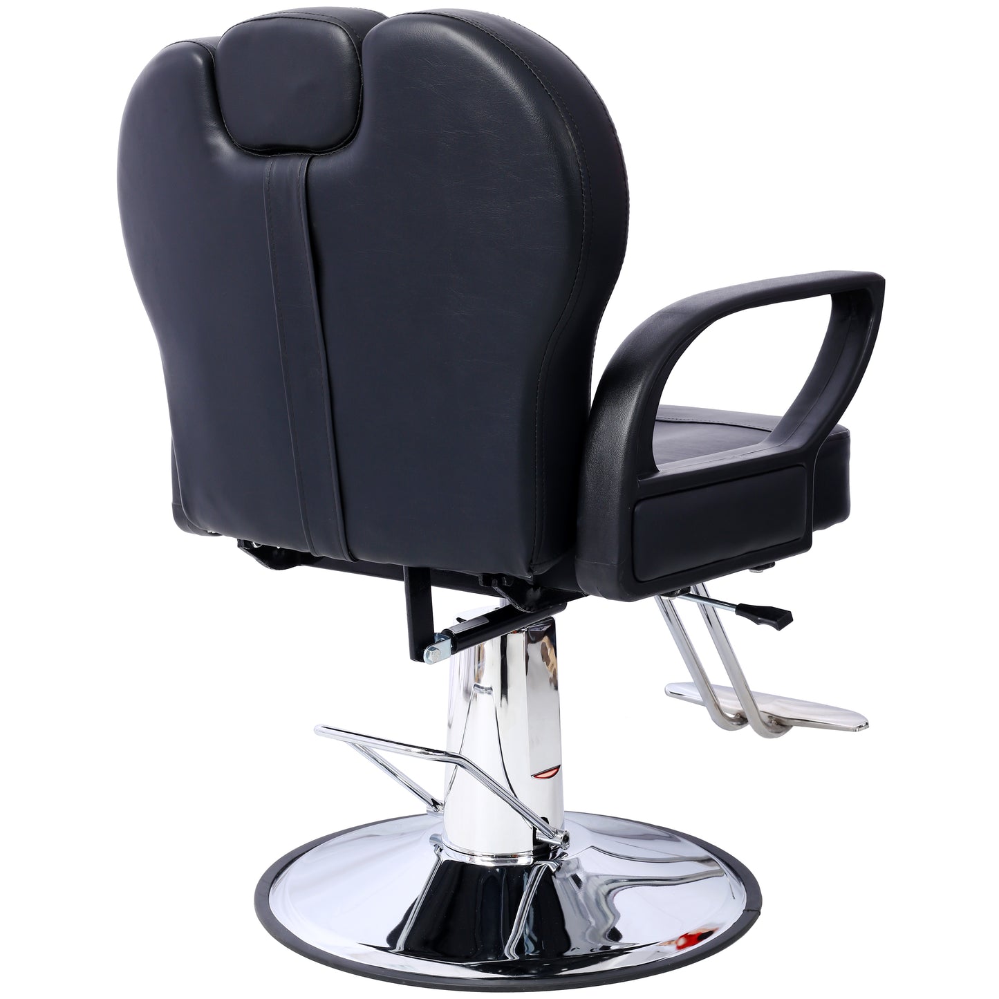 Black hydraulic barber chair with adjustable headrest and footrest