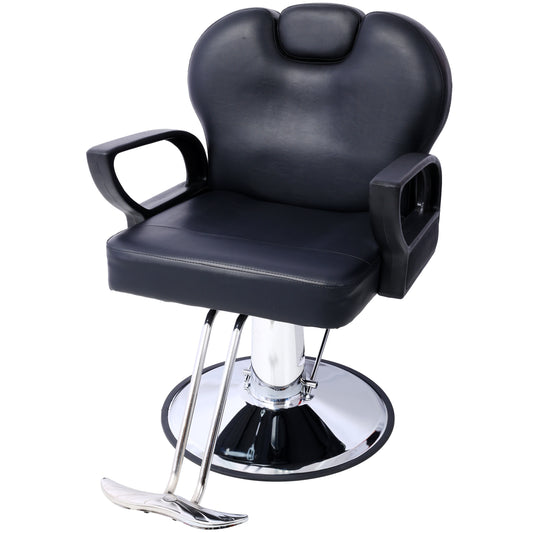 Black hydraulic salon chair with chrome base and footrest