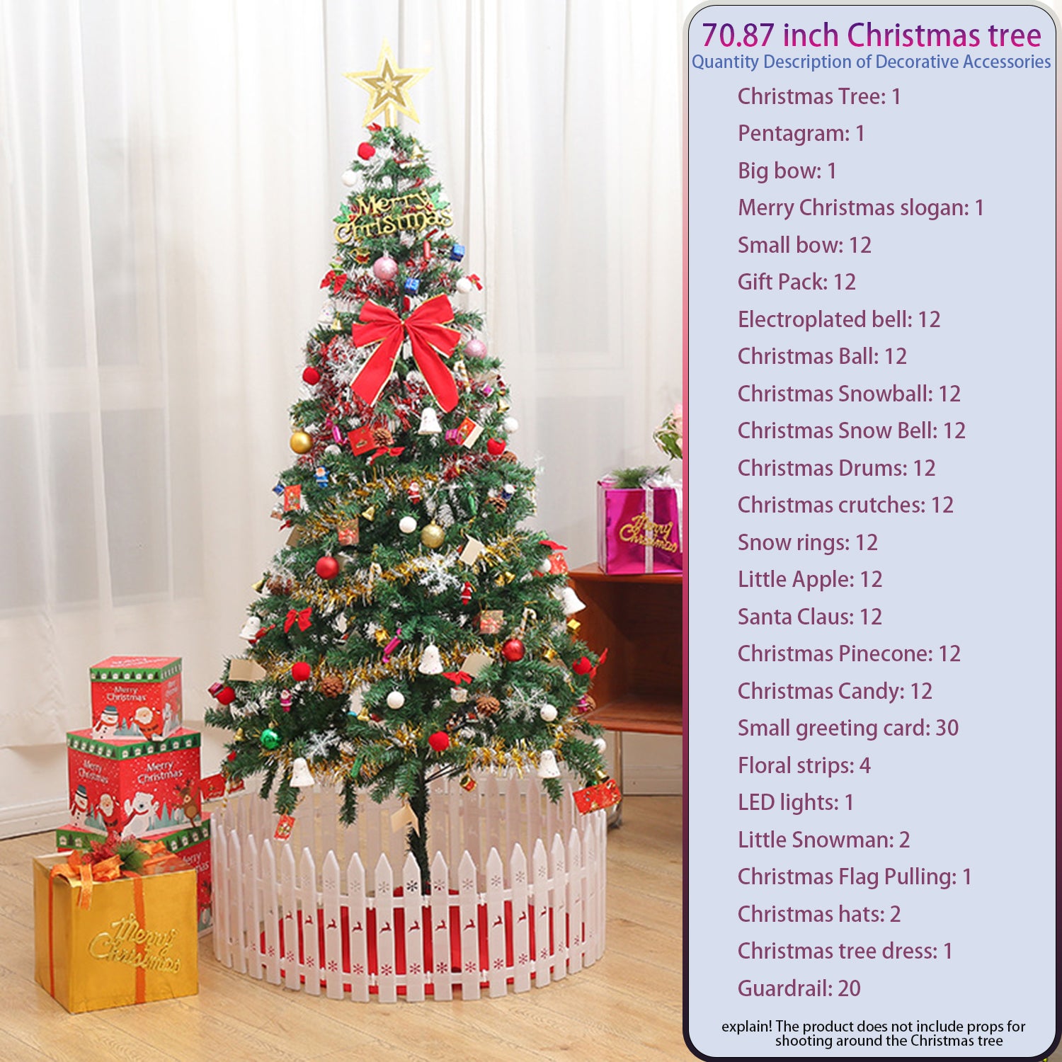 Decorated  inch Christmas tree with star topper and red bow