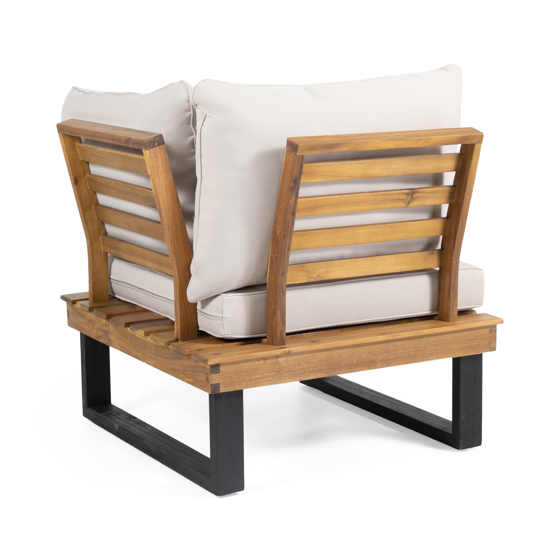 Wooden patio chair with cream cushions and black metal legs modern outdoor furniture