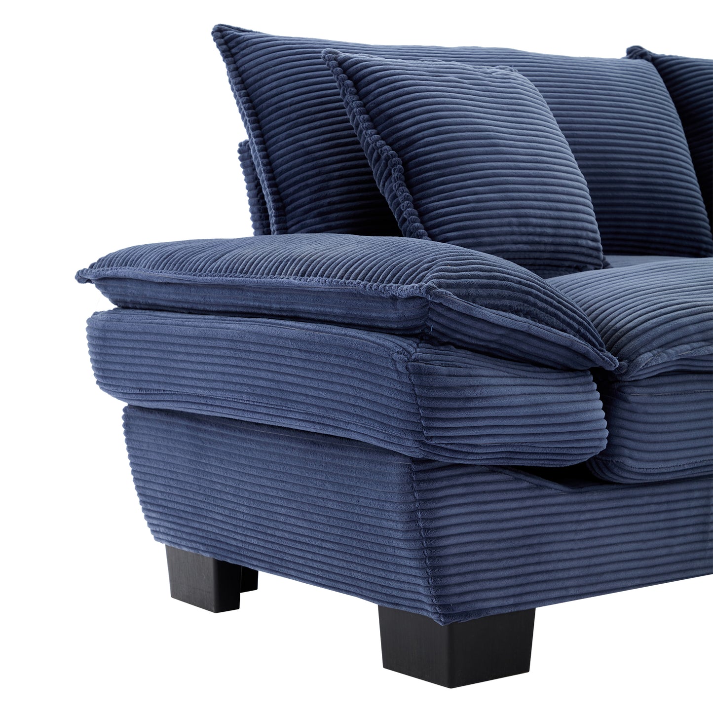 Navy blue corduroy sofa with plush cushions modern living room furniture