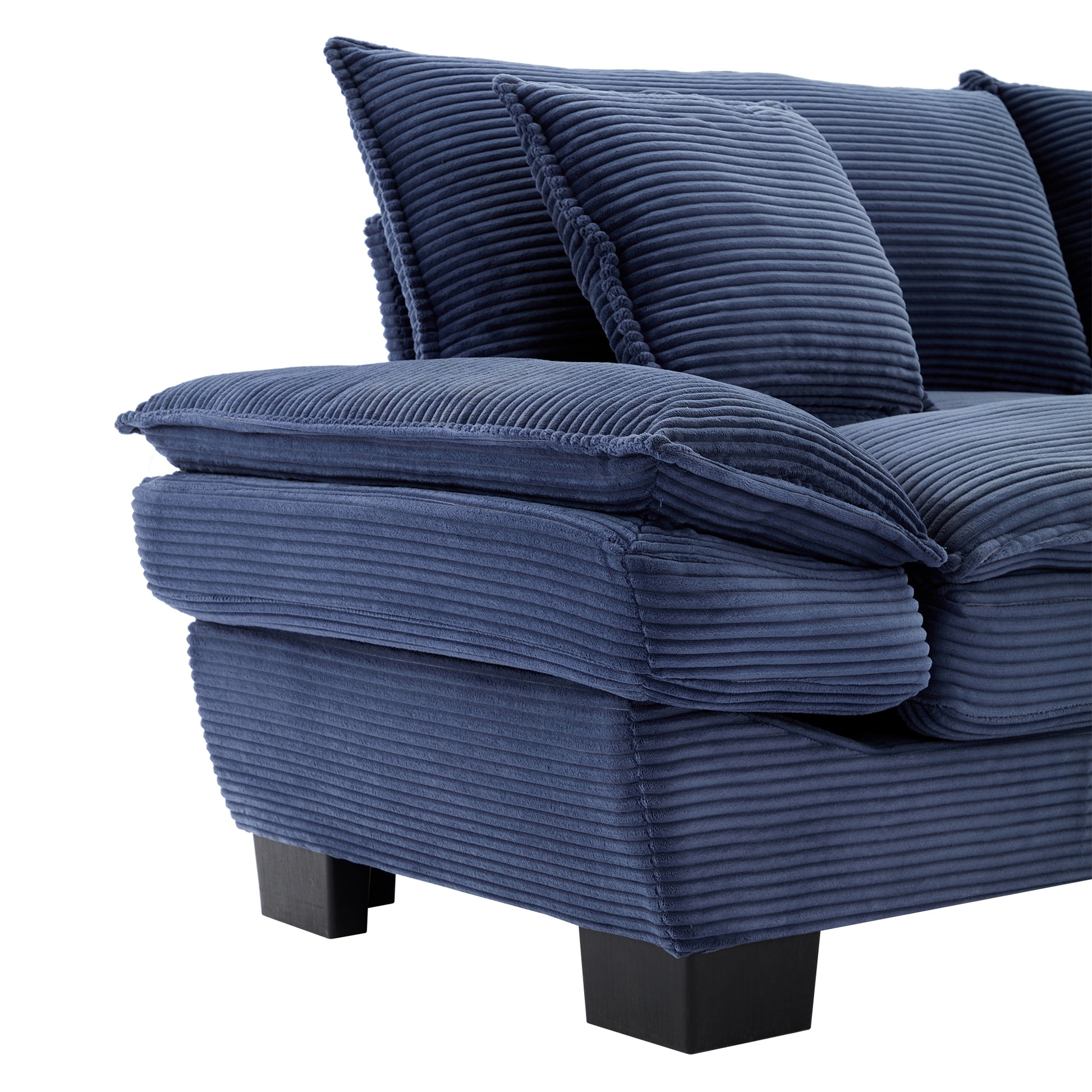Navy blue corduroy sofa with plush cushions modern living room furniture