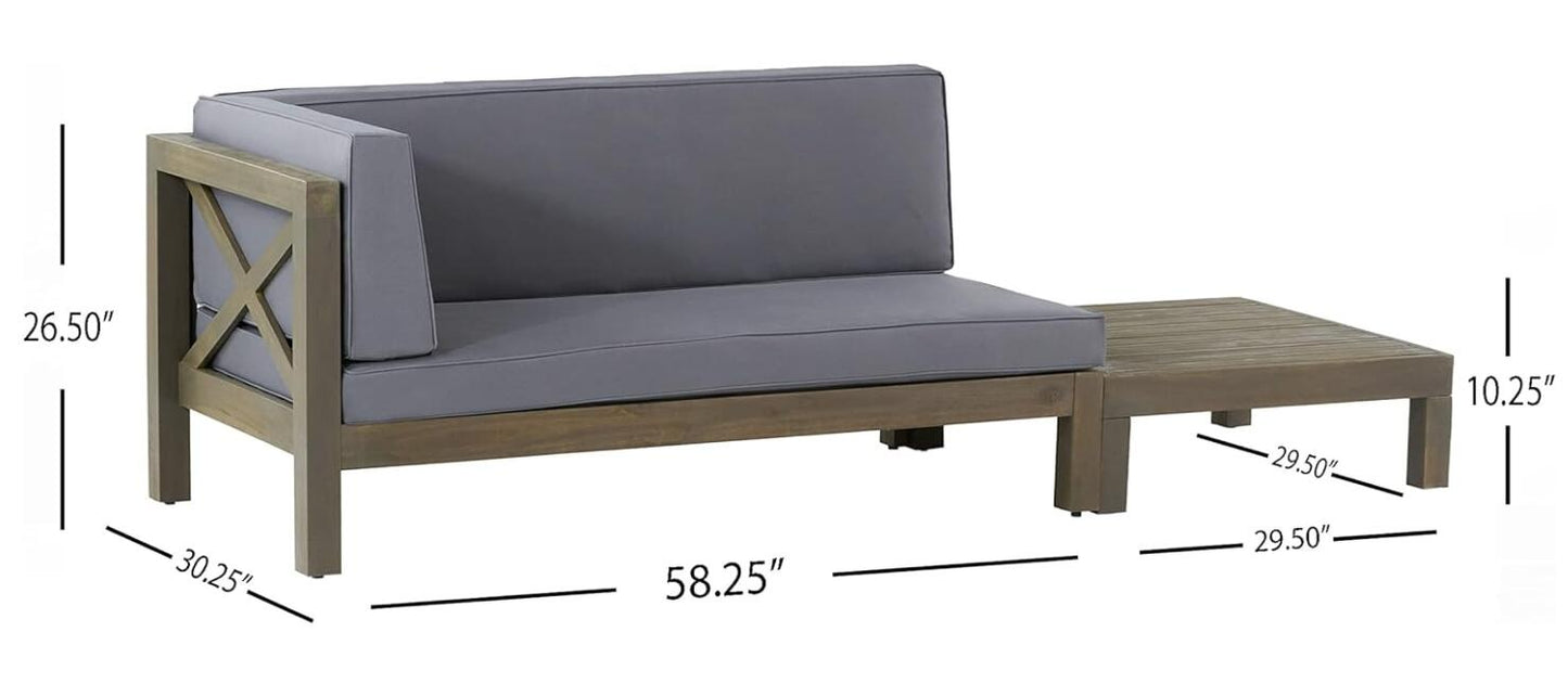Grey upholstered sectional outdoor sofa with wood frame