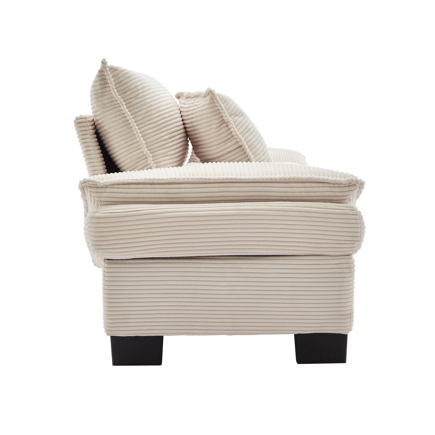 Comfortable beige corduroy armchair with plush cushions for ultimate relaxation