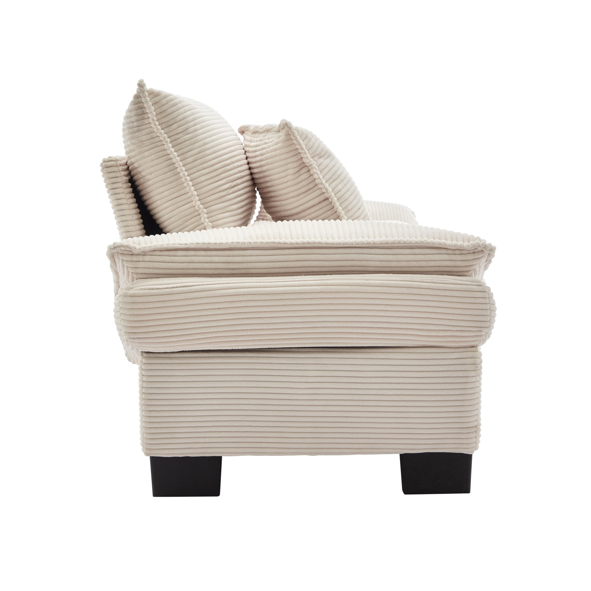 Comfortable beige corduroy armchair with plush cushions for ultimate relaxation