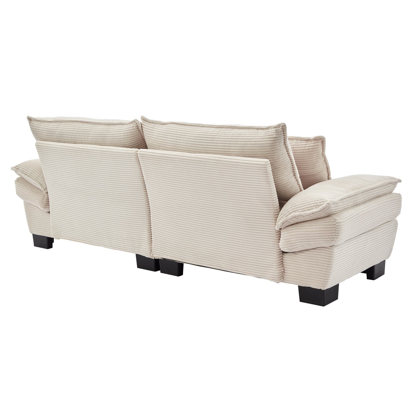 Cream corduroy sofa with plush cushions and black legs modern living room furniture
