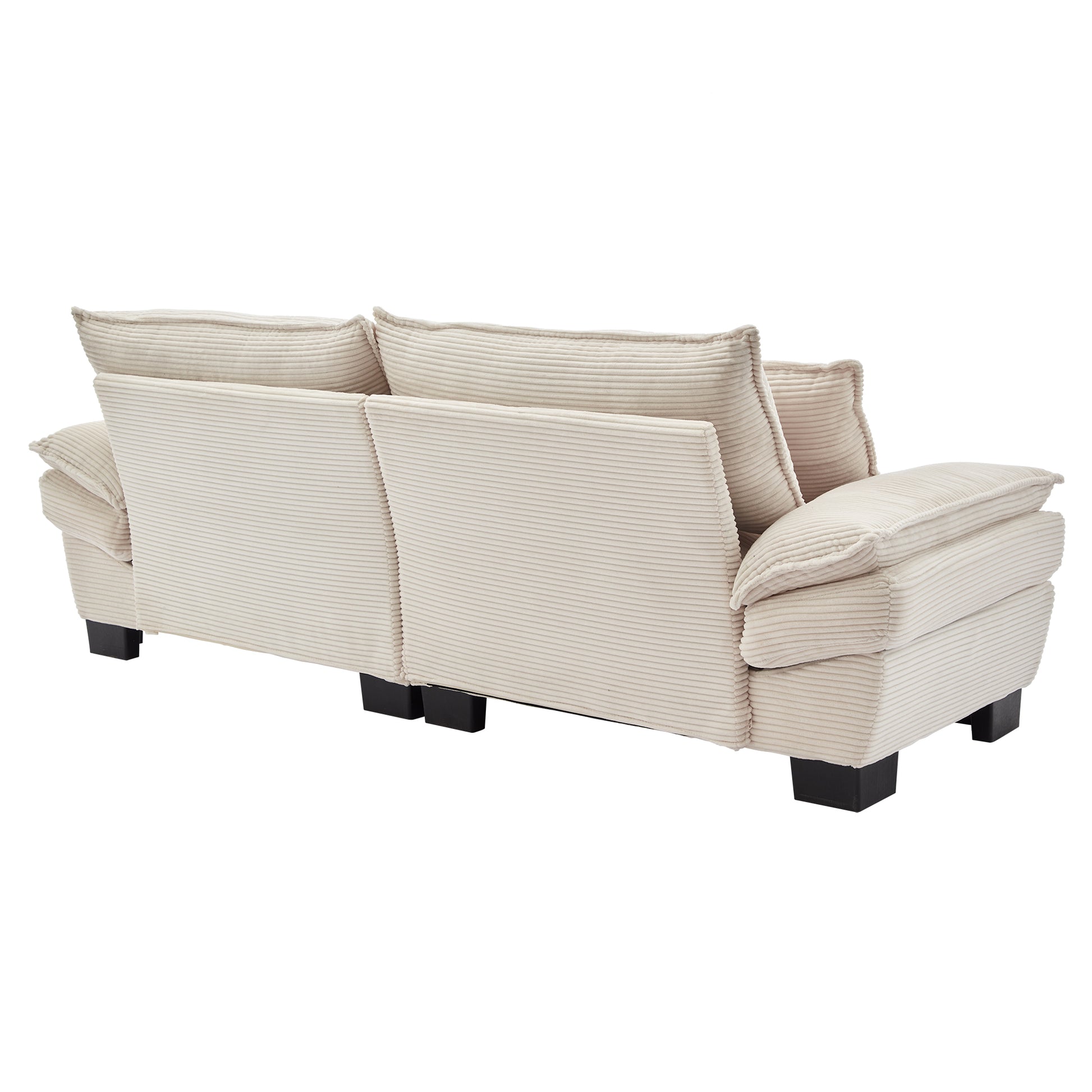 Cream corduroy sofa with plush cushions and black legs modern living room furniture