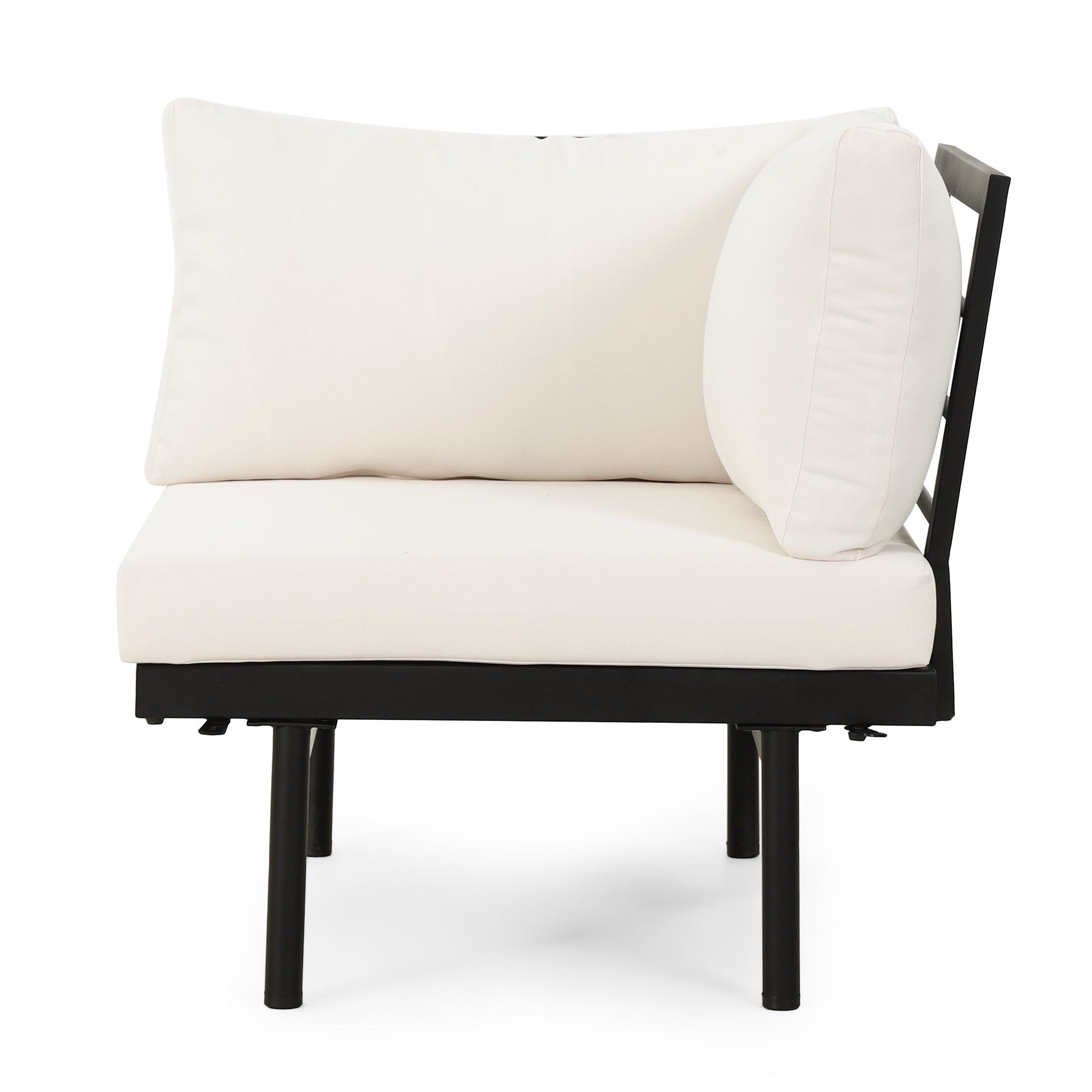Cream corner outdoor sectional chair with black metal frame