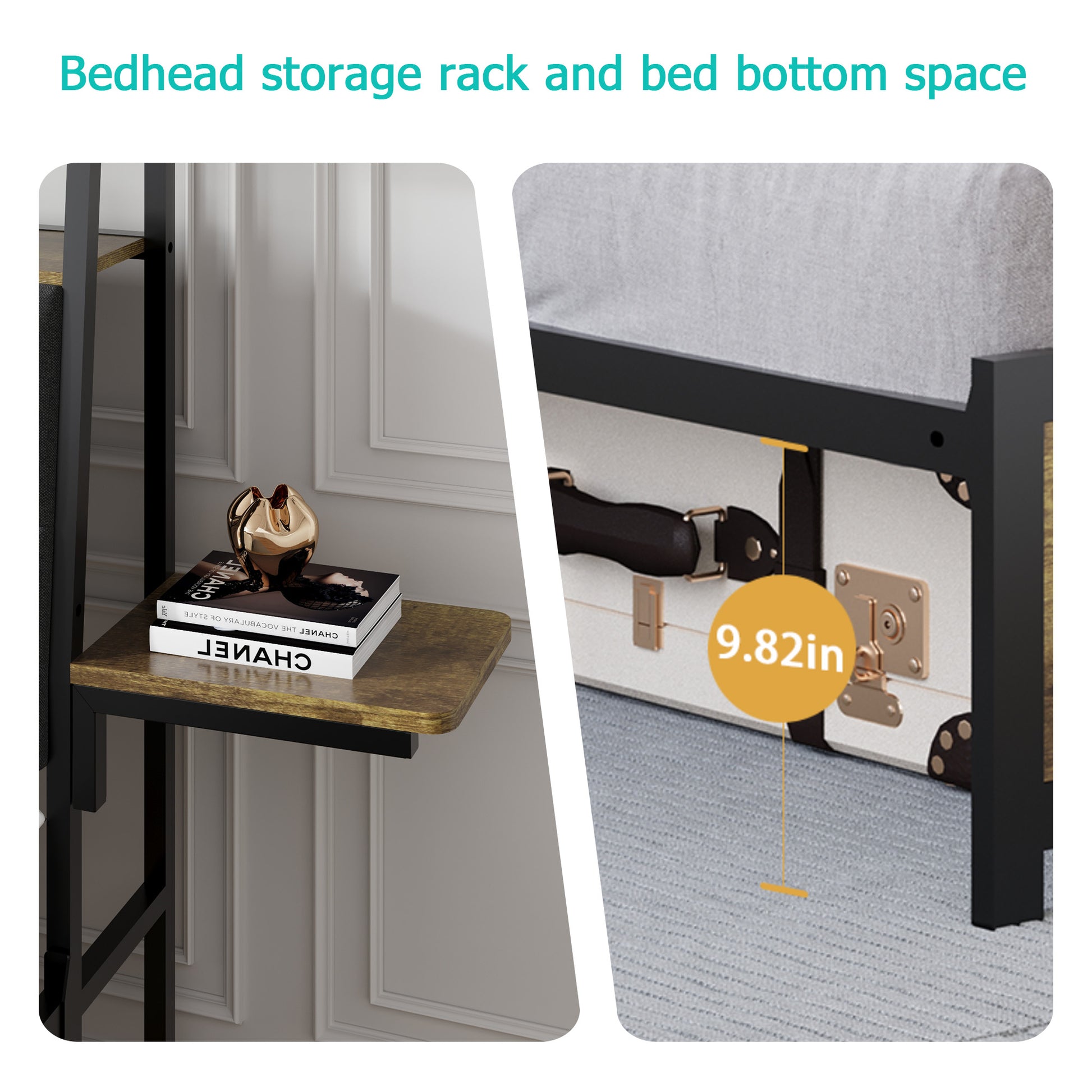 Black metal bed frame with  inch clearance for underbed storage