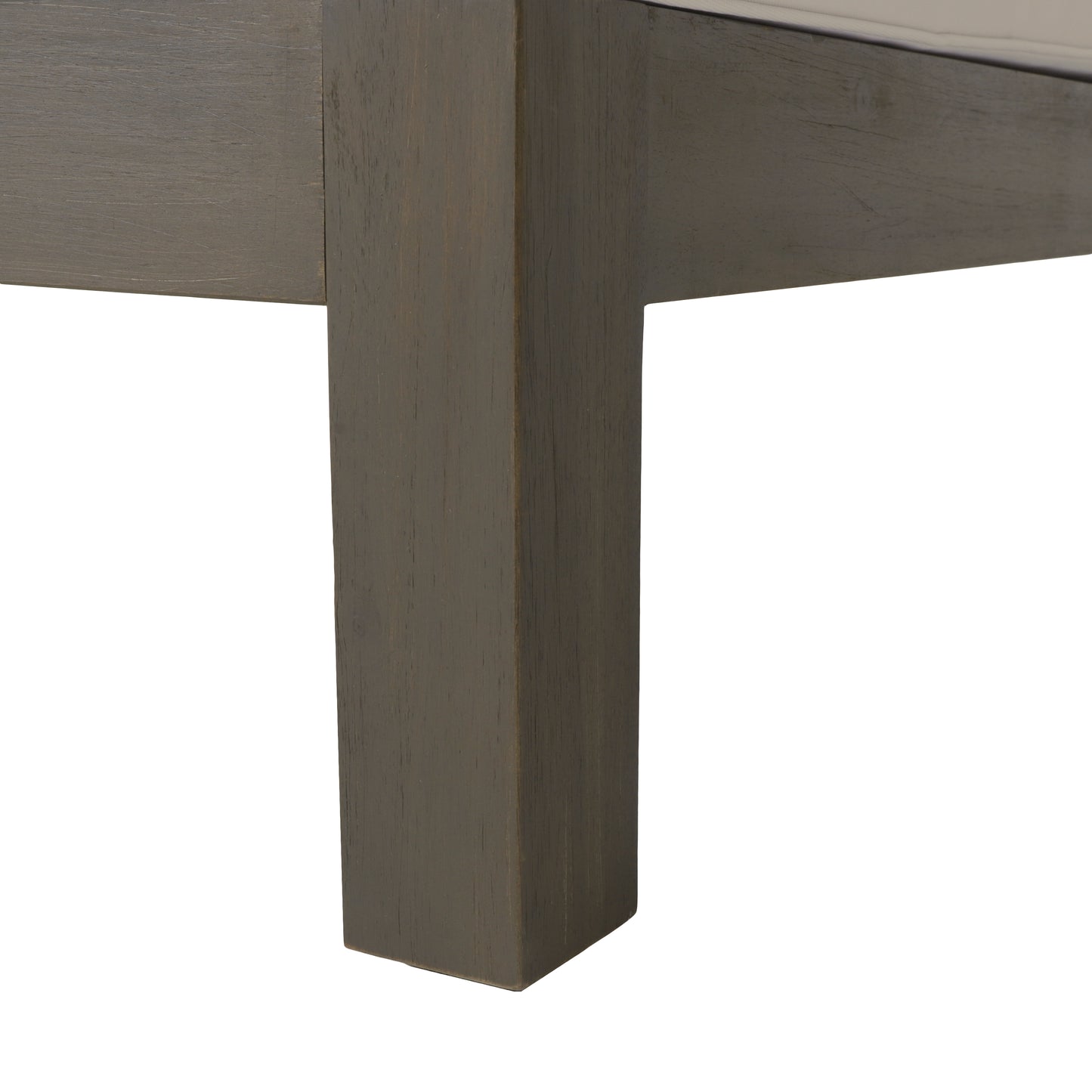 Closeup of a dark gray solid wood table leg with visible grain texture
