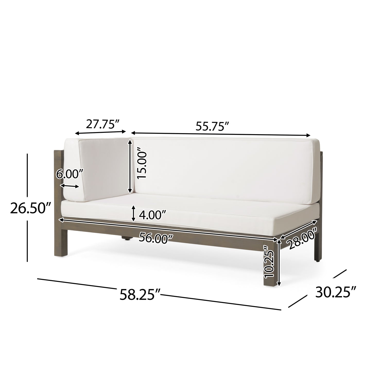Corner sectional sofa with gray frame and white cushions outdoor furniture