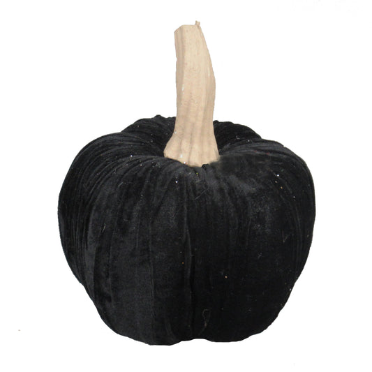 Black velvet pumpkin with textured beige stem small and decorative