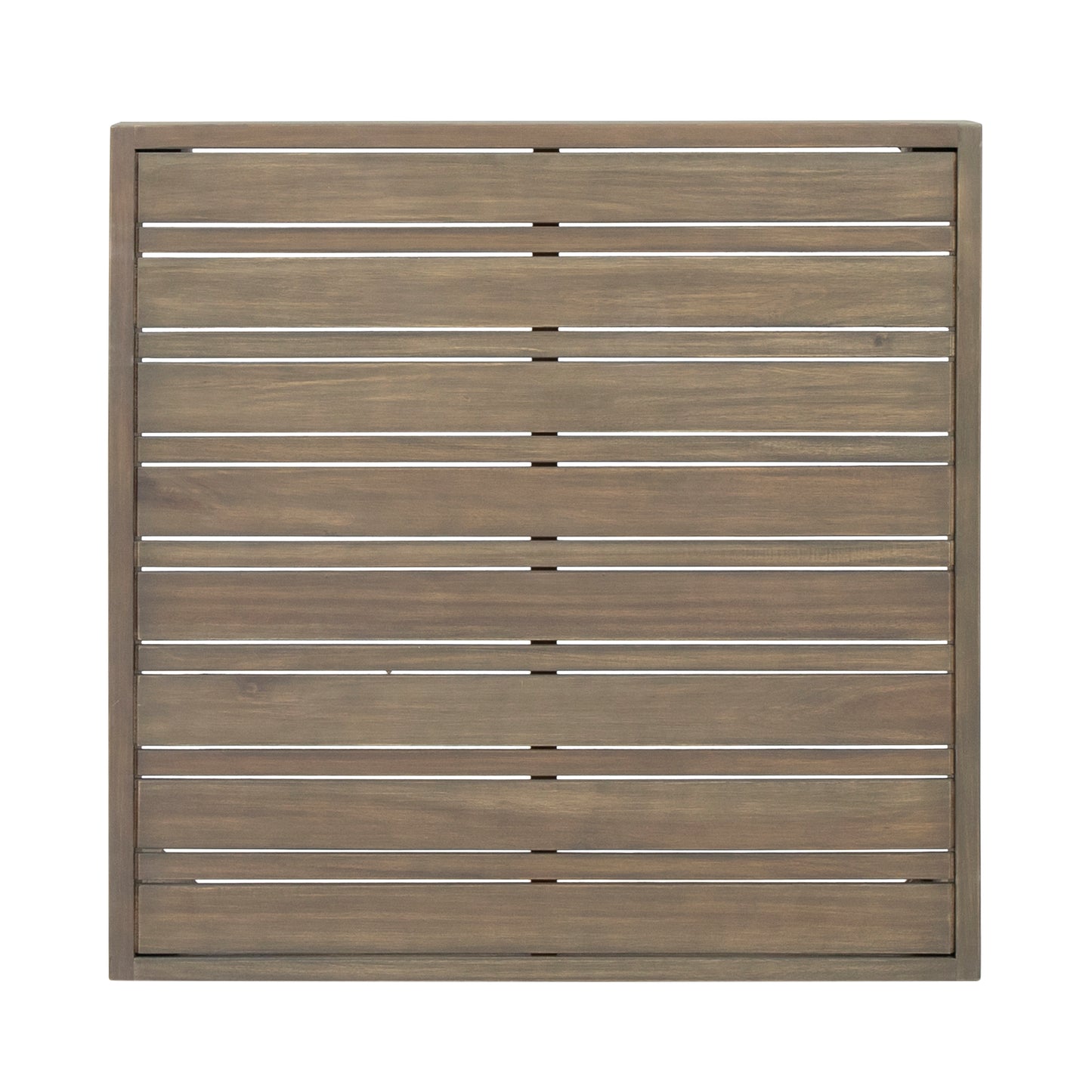 Weathered wood slatted tabletop for outdoor patio furniture