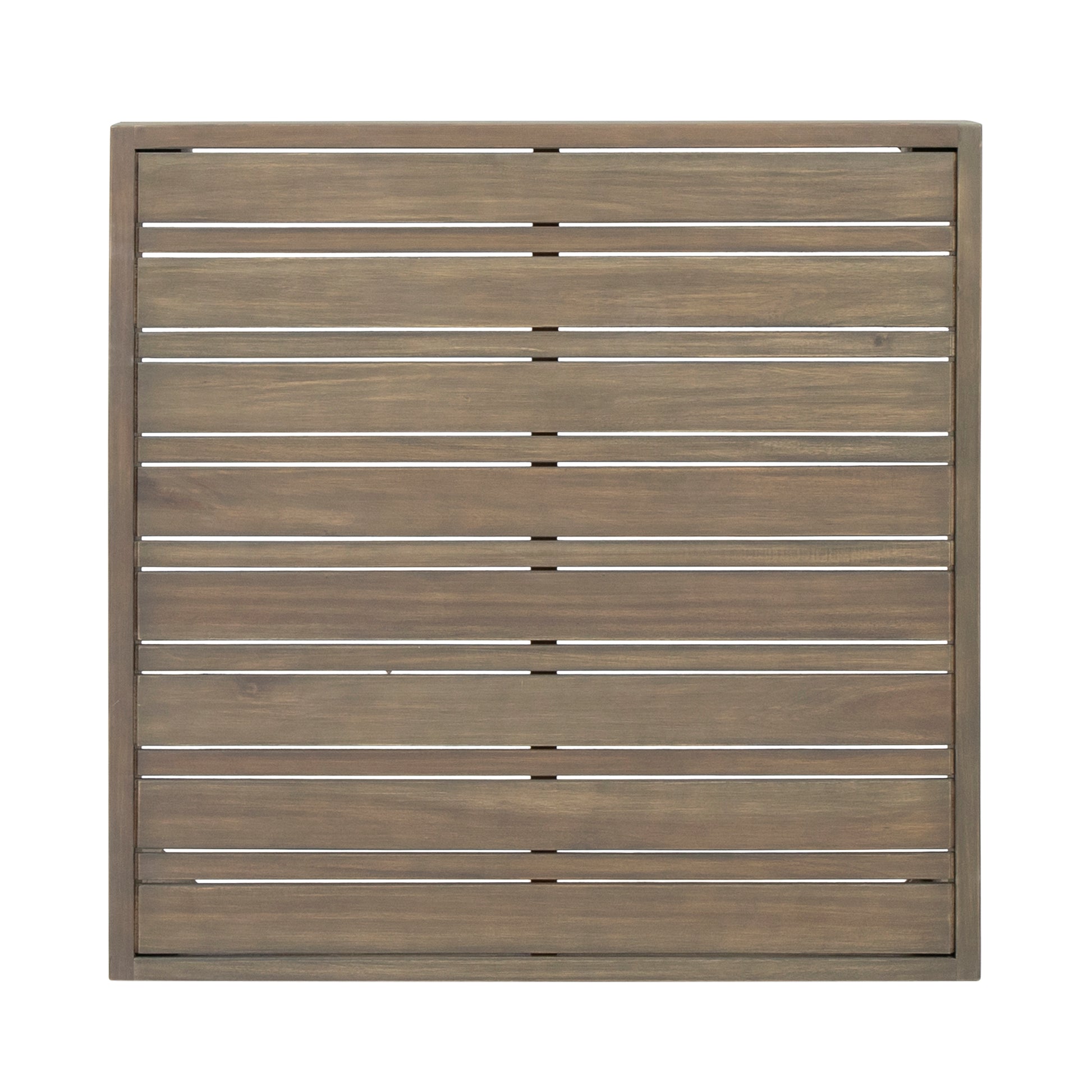 Weathered wood slatted tabletop for outdoor patio furniture