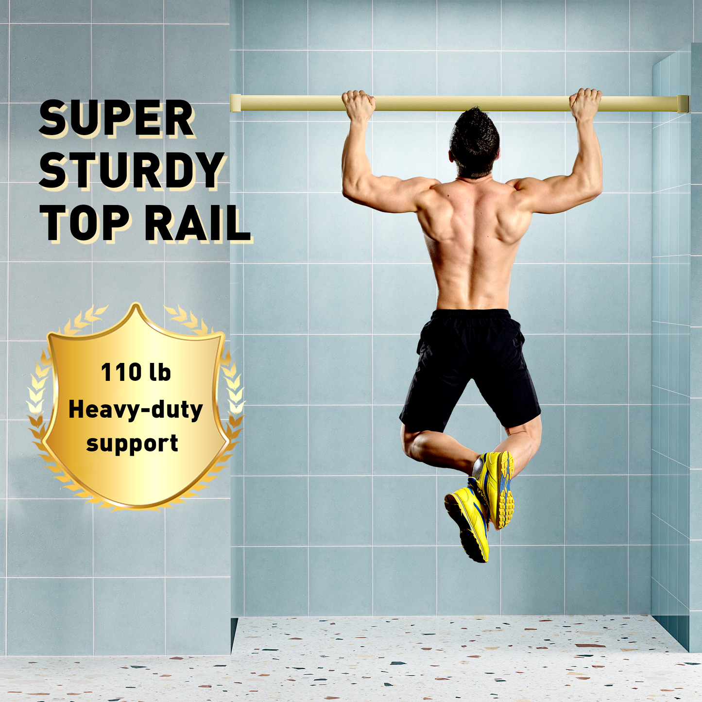 Man performing pullups on a sturdy top rail ideal for home fitness