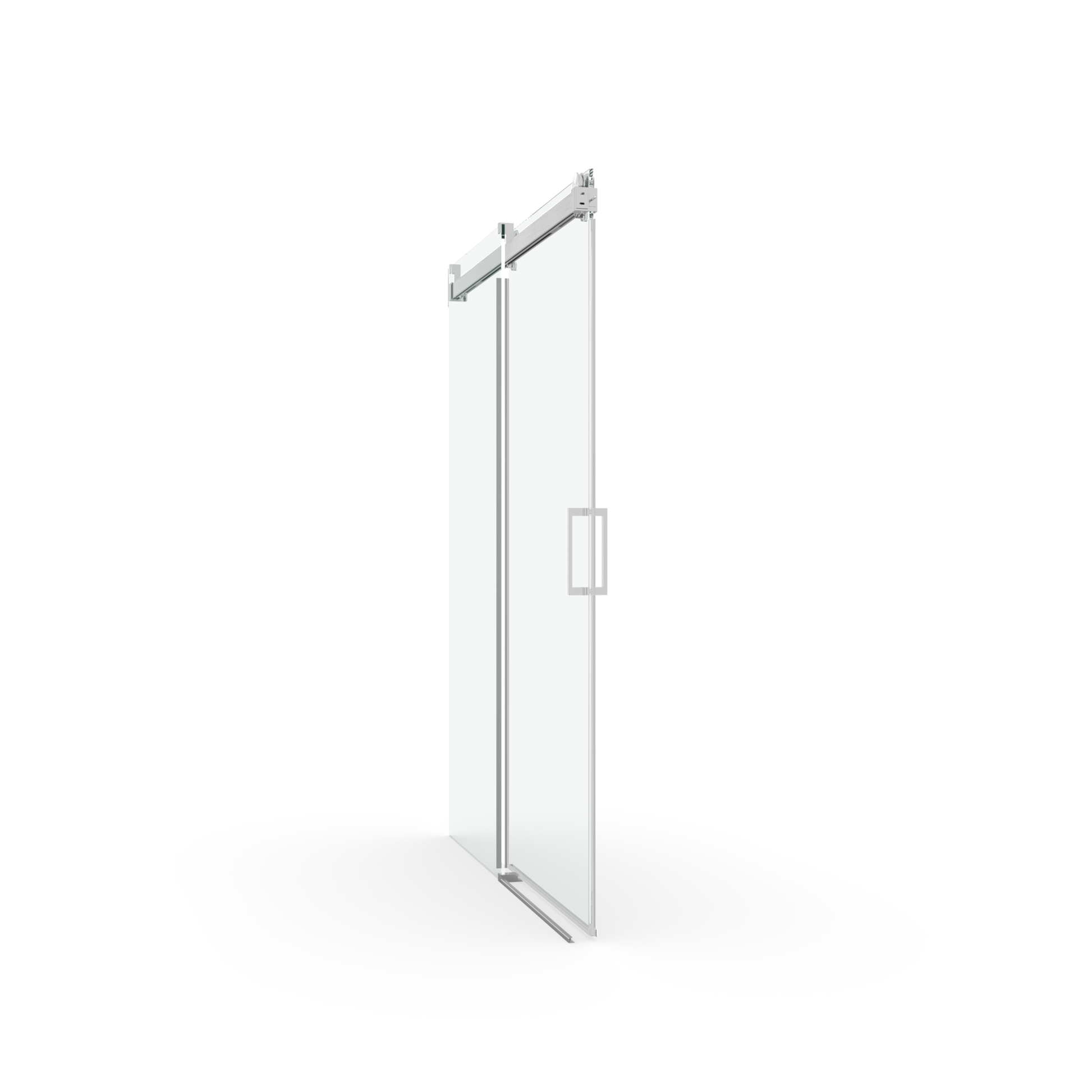 Sleek frameless glass shower door with brushed nickel hardware