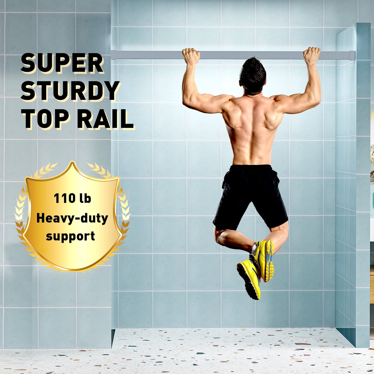 Muscular man performing pullups on a heavyduty pullup bar
