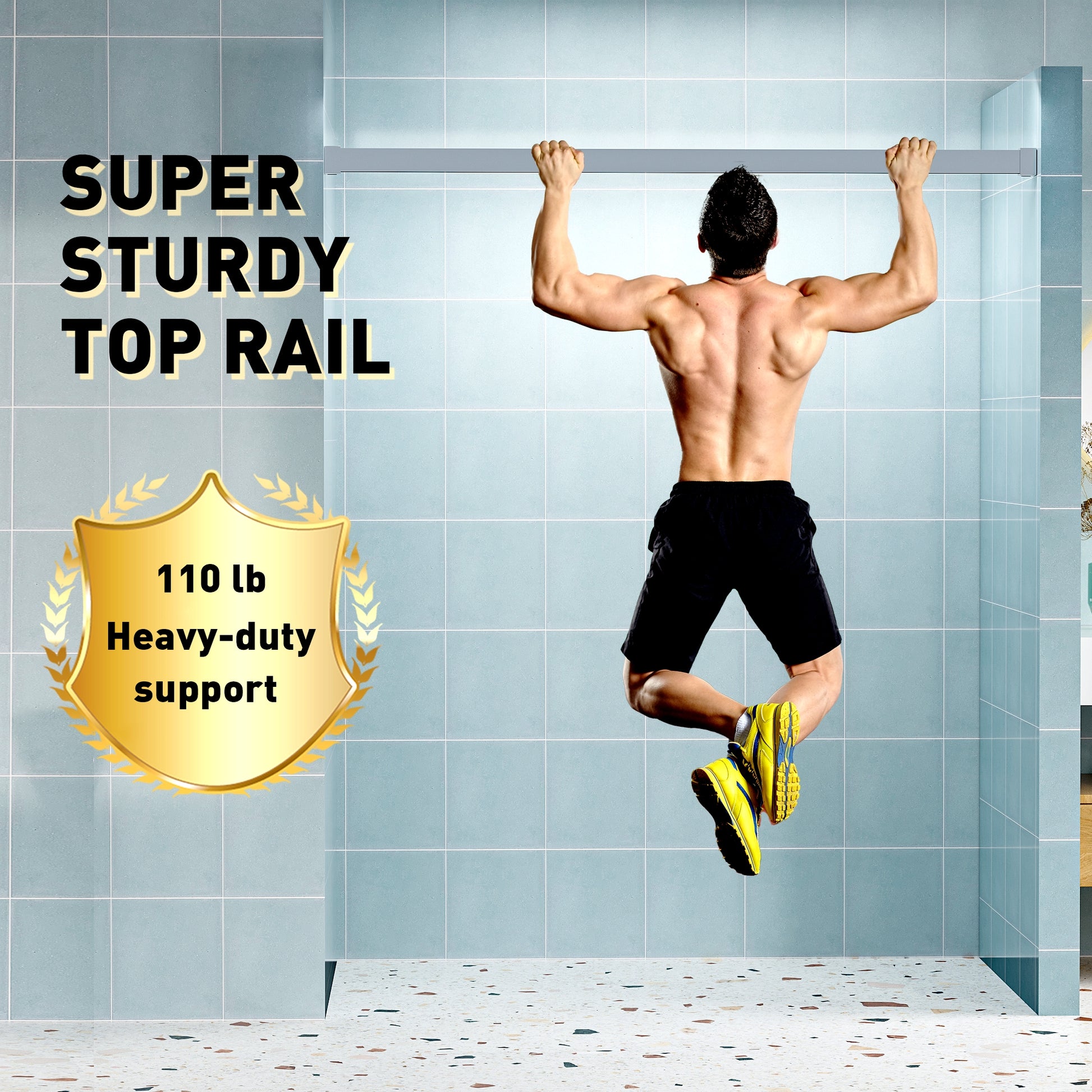 Muscular man performing pullups on a heavyduty pullup bar