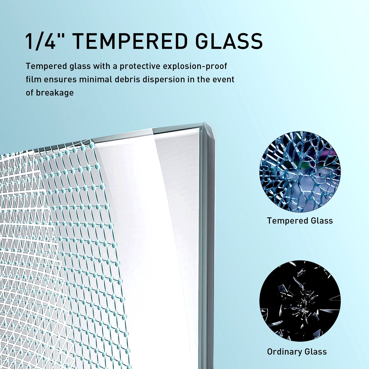 inch tempered glass panel with explosionproof film for safety