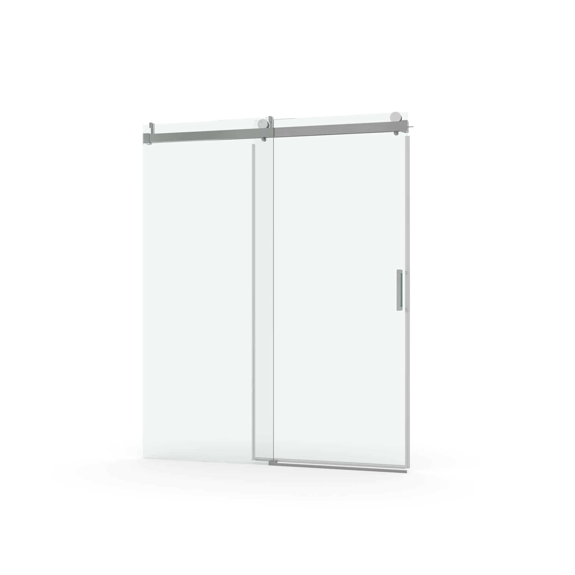 Modern frameless glass shower door with brushed nickel hardware