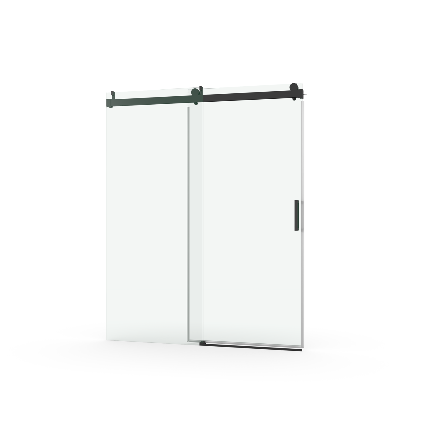 Modern black framed glass shower door with sliding mechanism for a sleek bathroom