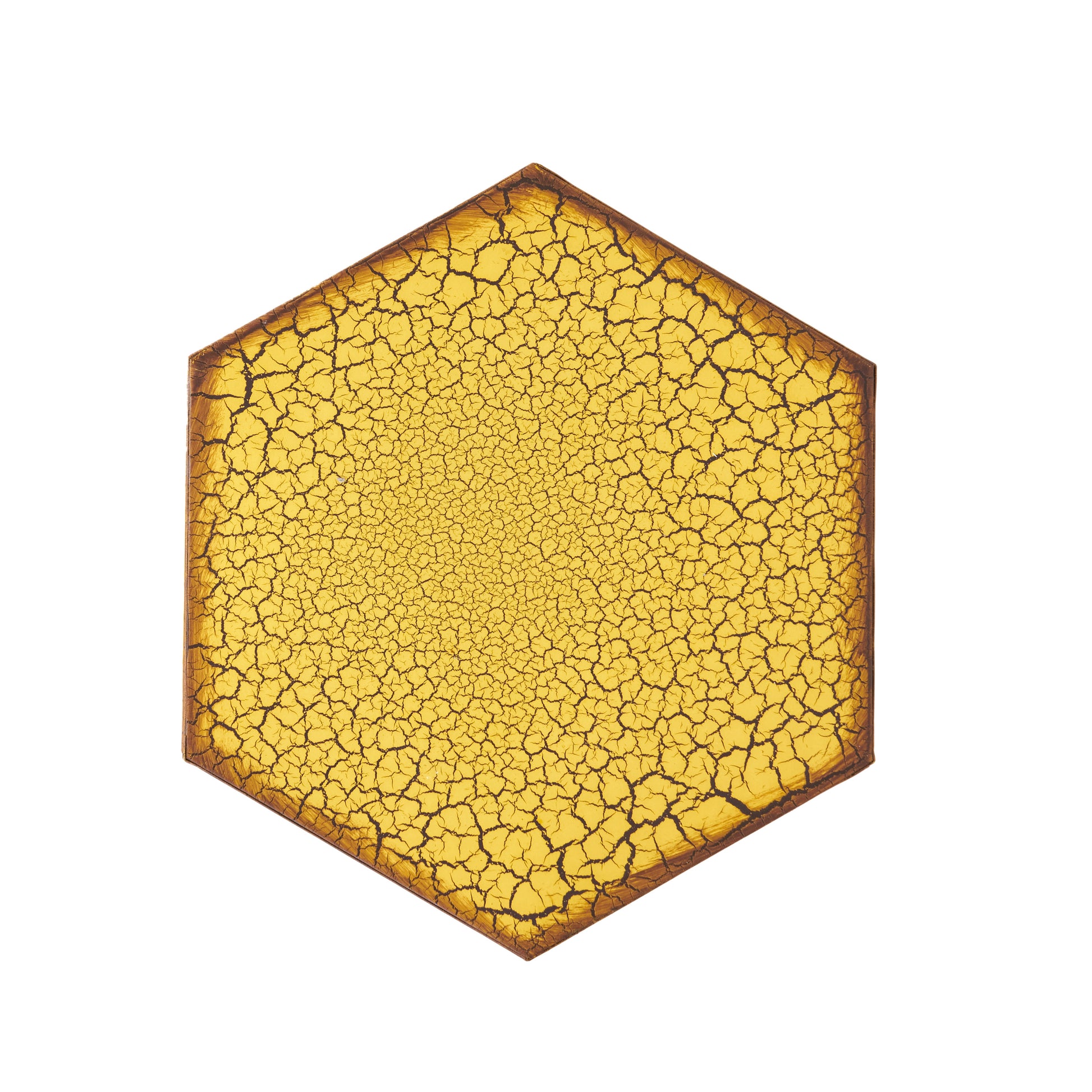Textured hexagonal yellow tile with cracked pattern for mosaic art