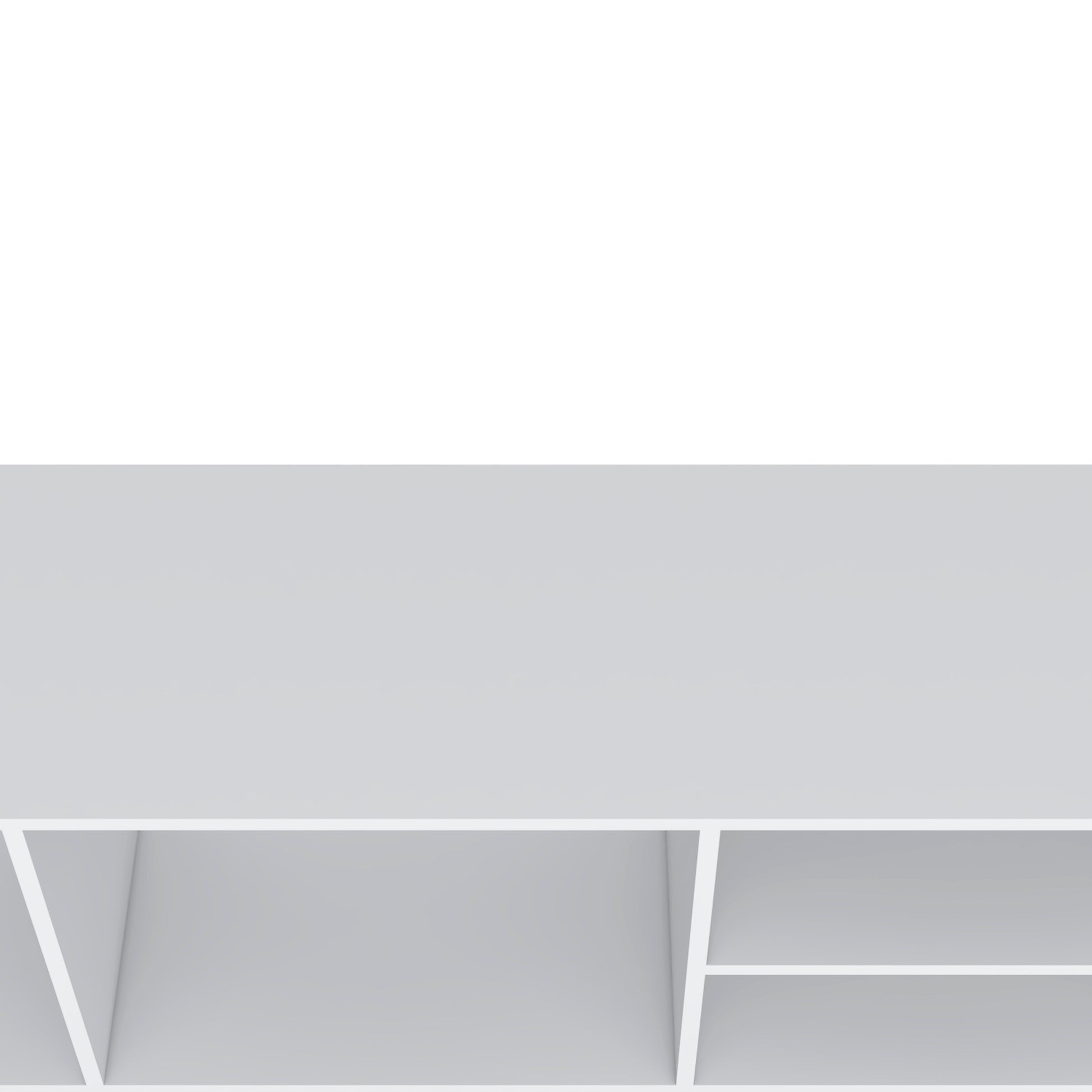 Modern white wall shelf with multiple compartments for display