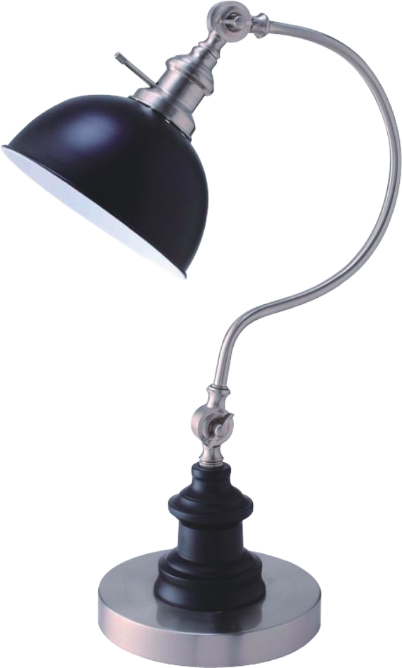 Black dome desk lamp with brushed nickel swing arm and black base
