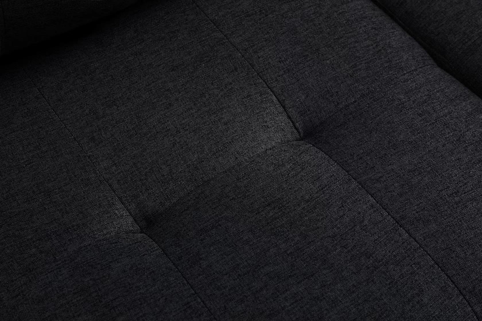 Dark grey textured fabric sofa cushion with button tufting