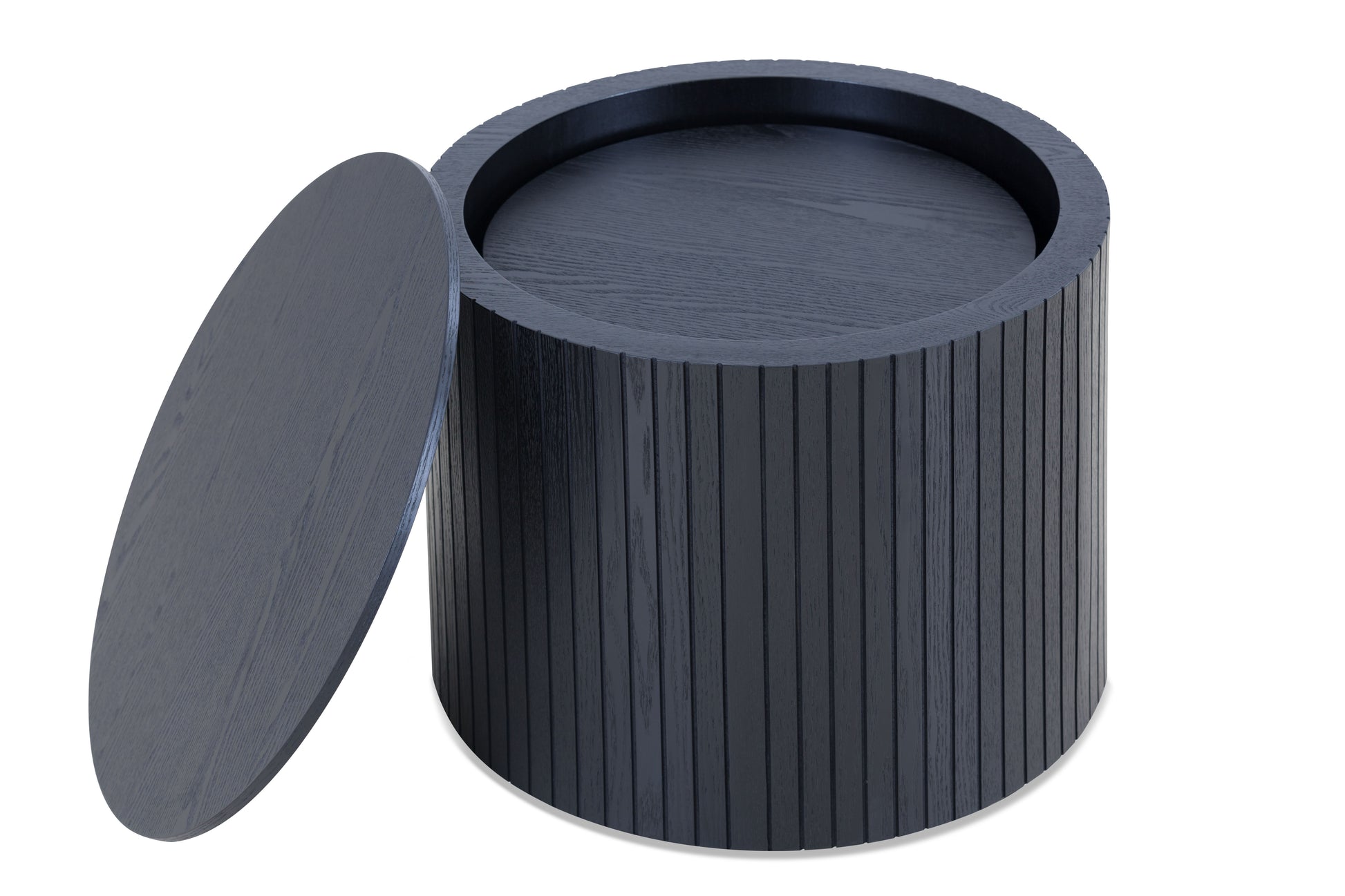 Dark wood drum storage ottoman with removable lid modern design