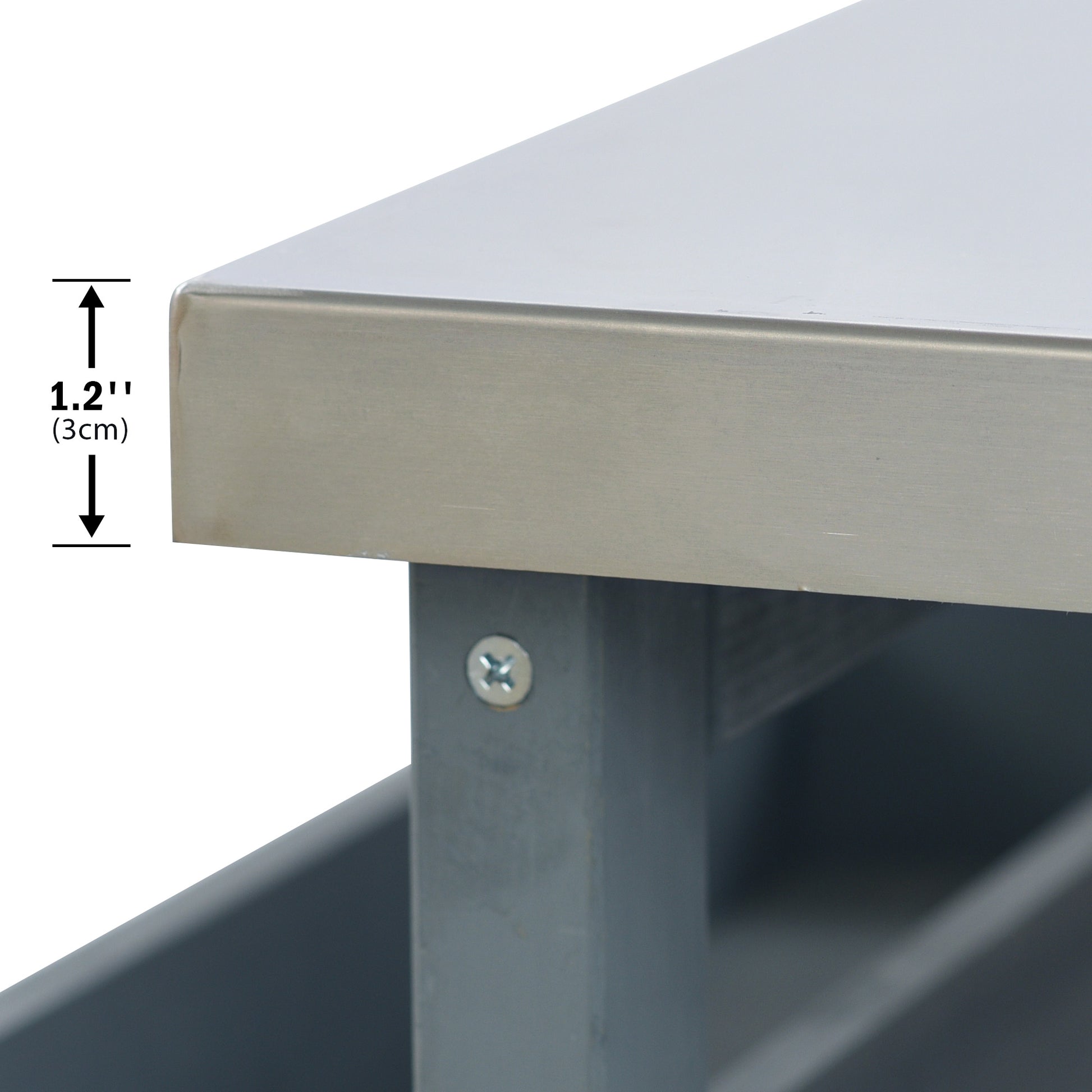 Stainless steel edge detail on a modern table