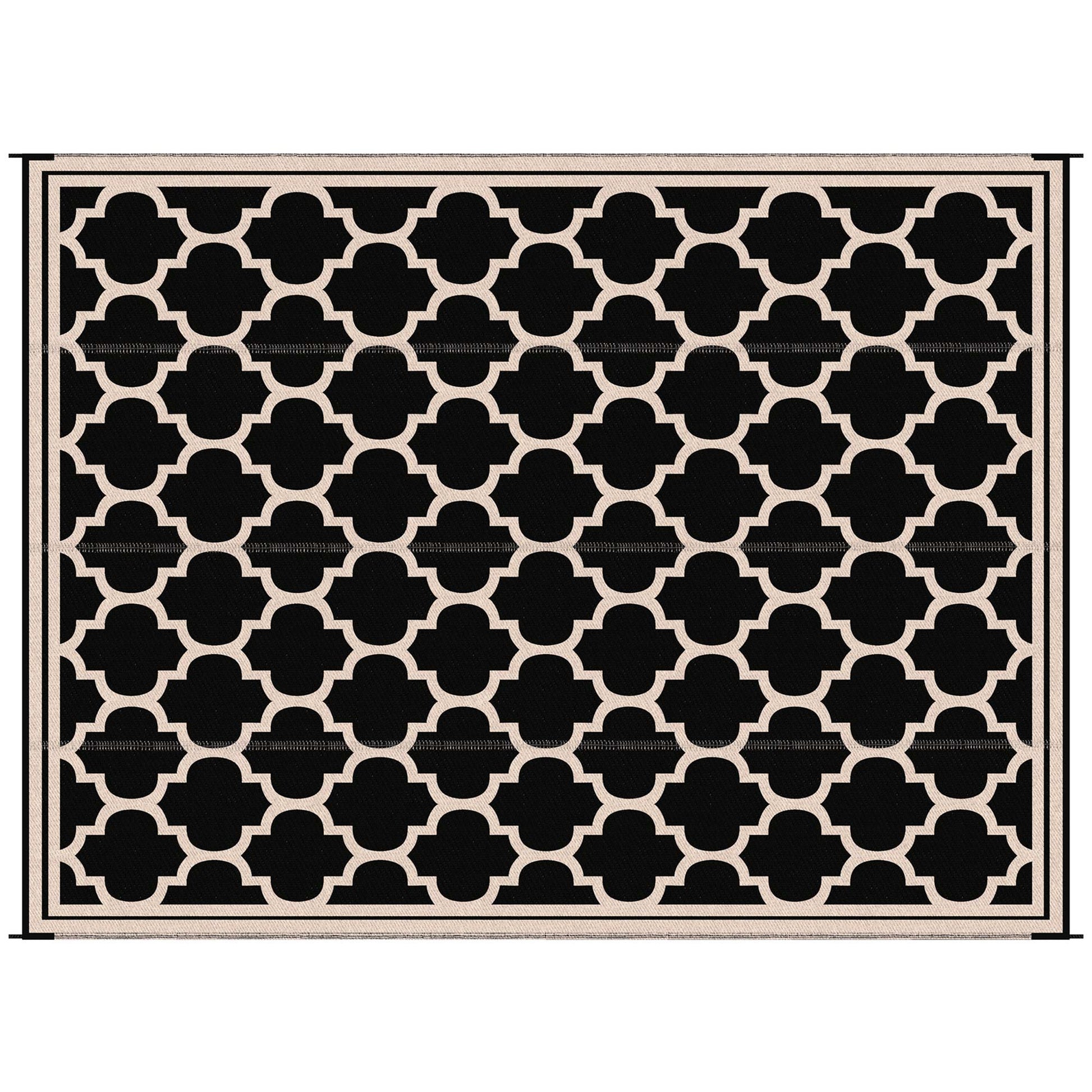 Black and cream geometric quatrefoil pattern indoor area rug