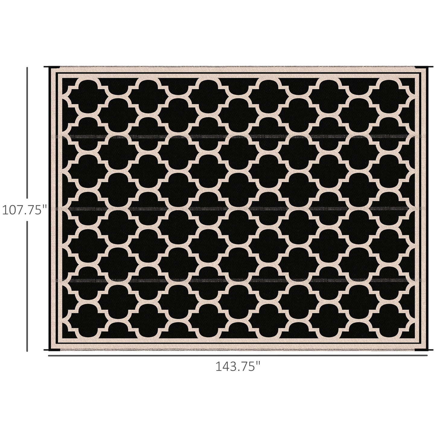 Black and beige geometric quatrefoil patterned area rug with border