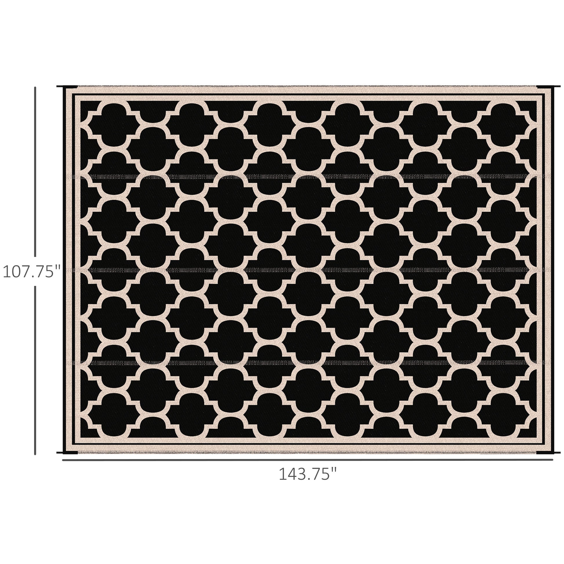 Black and beige geometric quatrefoil patterned area rug with border