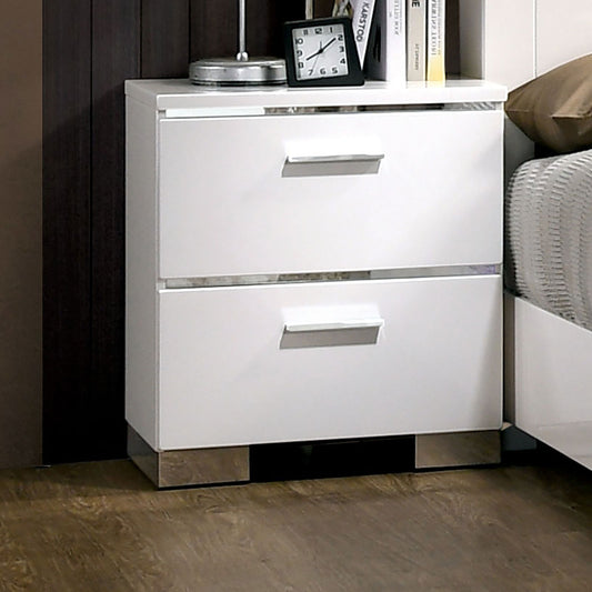 TREATLIFE HOME Contemporary White Nightstand with High Gloss Lacquer Coating and Chrome Accents, Features USB Charger, Modern Bedroom Furniture