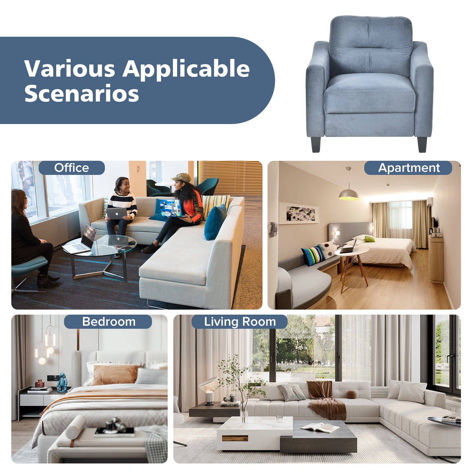 Light blue velvet armchair with plush cushions ideal for home or office