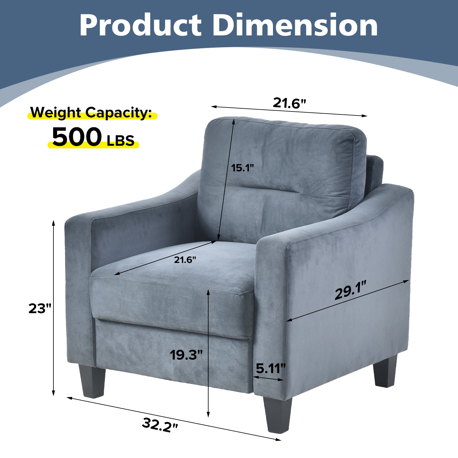 Plush grey velvet accent chair with clean lines  lbs weight capacity