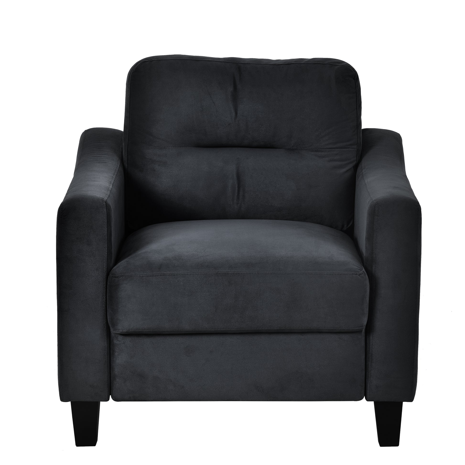 Plush charcoal velvet armchair with supportive cushioning perfect for a cozy reading nook